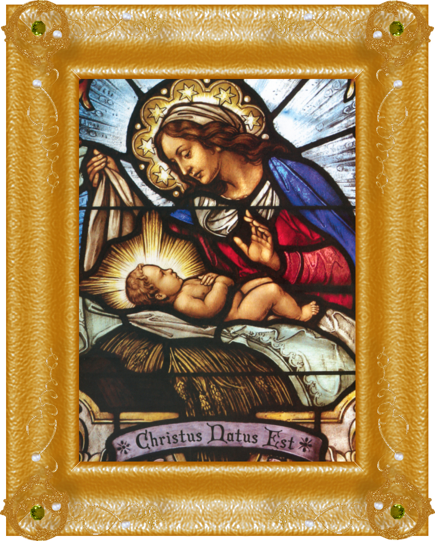 STAIN GLASS NATAL IMAGE IN GOLD FRAME