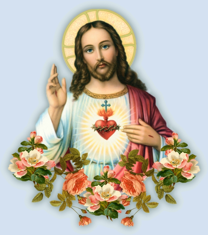 SACRED HEART WITH FLOWERS