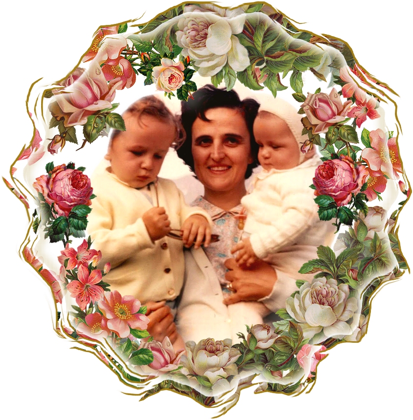 ST. GIANNA WITH CHILDREN WITH FLOWER BACKGROUND AND GLASS PHOTO EDGE