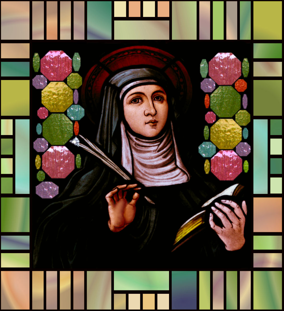 STAINED GLASS SAINT GERTRUDE OF NIVELLES