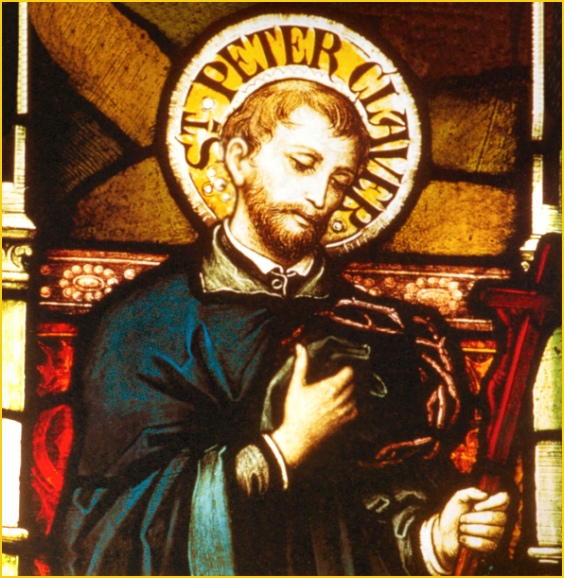 STAIN GLASS IMAGE OF ST. PETER CLAVER