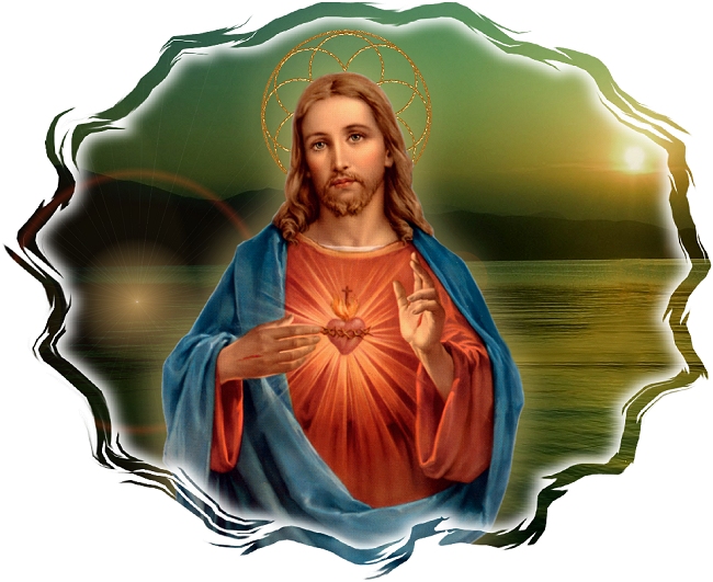 THE SACRED HEART WITH GLASS TRIM